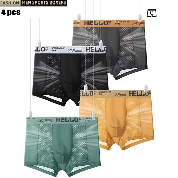 4Pcs männer Unterwäsche Eis Mesh Bakteriostatische Gabelung Männer Boxer Shorts Dünne Atmungsaktive Männer Underpanties Sommer Lüften Höschen
