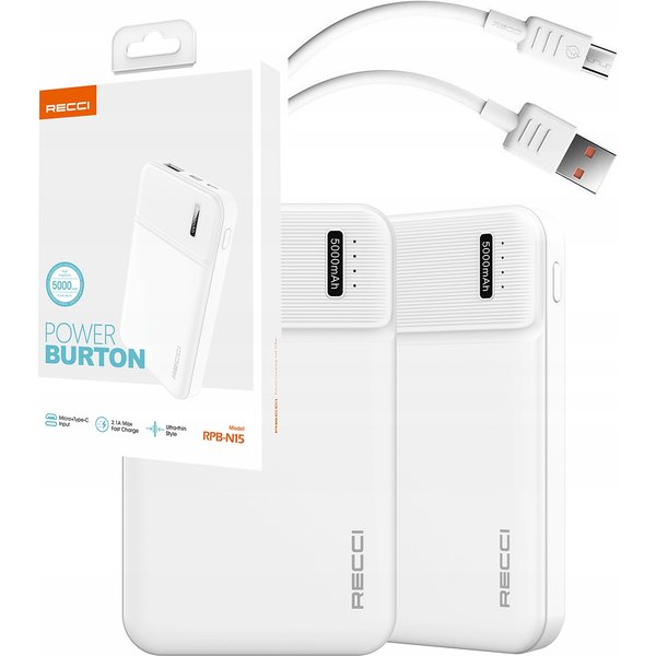 SZYBKI Mocny Power Bank 5000mAh Z Szybkim Ładowaniem 2.1A USB C I Kablem Do Ładowania Telefonu, Akcesoria Do Telefonów Komórkowych