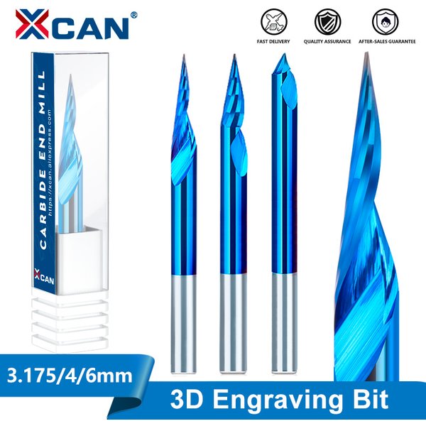 XCAN Engraving Bit CNC Router Bit 1/8inch 4mm 6mm Shank Carbide End Mill Wood Milling Cutter 15-90 Degrees
