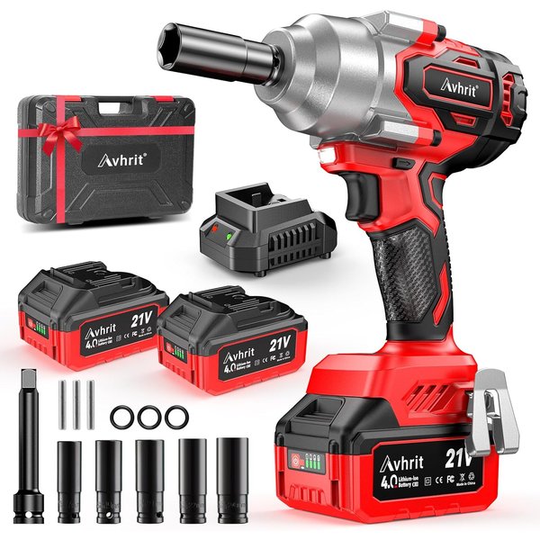 Avhrit 1/2 Zoll 850N.m Kabelloser Schlagschrauber Elektrischer Bürstenloser Schlagschrauber-Set mit 2*4,0Ah Wiederaufladbaren Batterien und Schnellladegerät
