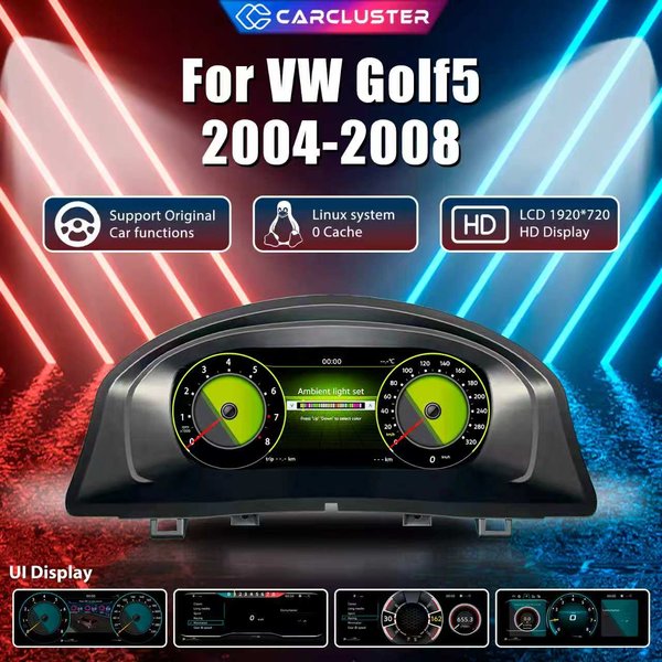 Carcluster 10,25'' LCD Digitales Armaturenbrett für VW Golf 5 MK5 Baujahre 2004-2008 mit HDMI Carplay Radio-Unterstützung Instrumententafel Cockpit