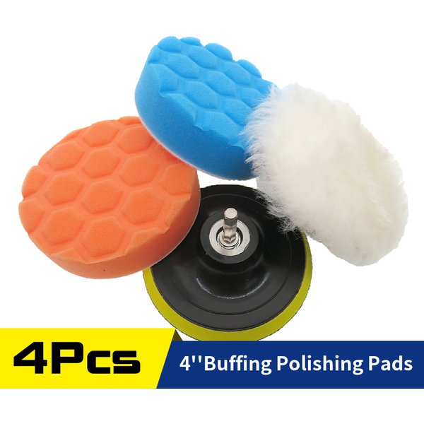 4 Pcs 4 Inch Polishing Pad Buffing Wool Sponge Pads 100mm for Washing Waxing with M10 Adapter for Electric Drill Auto Polisher