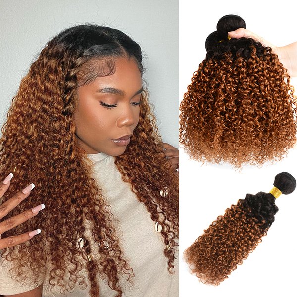 100% cheveux vierges brésiliens Ombre 1B 30 crépus bouclés cheveux paquets 12A Ombre cheveux humains 1/3 paquets noir à brun Extensions de cheveux