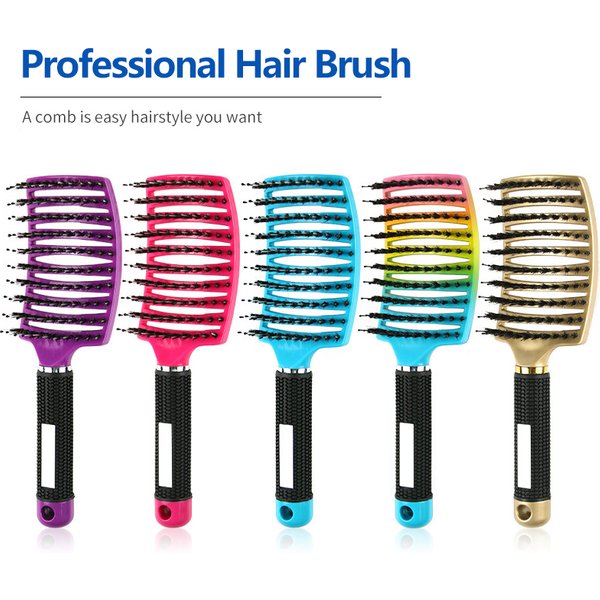 Bristle&Nylon Hair Brush Girls Hair Scalp Massage Comb Women Wet Curly Detangle Hair Brush for Salon Hairdressing Styling Tool