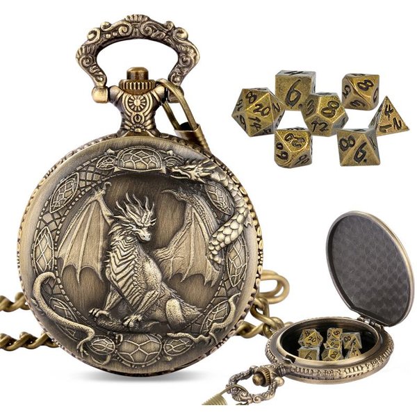 7Pcs Mini Metall Würfel Und EINE Taschenuhr Set Tragbare Polyedrische Würfel Geeignet Für Party Tabletop Gaming Zubehör Brettspiel