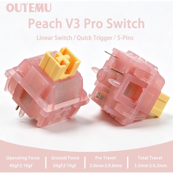 Przełączniki Outemu Peach V3 Pro Silent Switch 40gf 5-pinowe liniowe przełączniki Creamy do niestandardowych, samodzielnie składanych klawiatur mechanicznych do gier, POM PC, wstępnie nasmarowane.