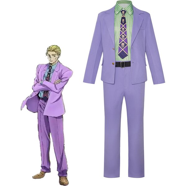 Yoshikage Kira Cosplay-Kostüm JoJo's Bizarre Adventure Diamond Is Unbreakable Lila Anzug Komplettset Hemd Krawatte Gürtel Halloween