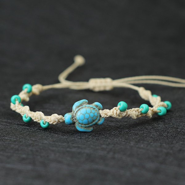 Bohême corde Bracelet unisexe réglable tortue Braslet été plage bijoux 4mm perle de riz Bracelet Surf Brazalete Pulseira Joias
