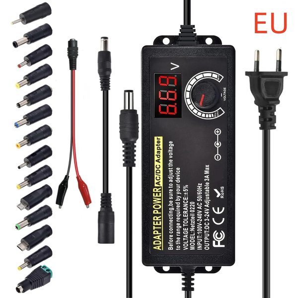 AC zu DC Netzteil Einstellbare Labor Versorgung Stromquelle 3V-24V-3A Tragbare Universal Adapter EU/Us-stecker Krokodilklemme