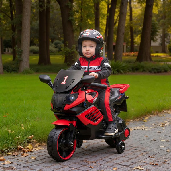 Moto électrique pour enfants 6V, voiture pour enfants avec roues d'apprentissage, effets lumineux et sonores, rouge, livraison depuis l'entrepôt local