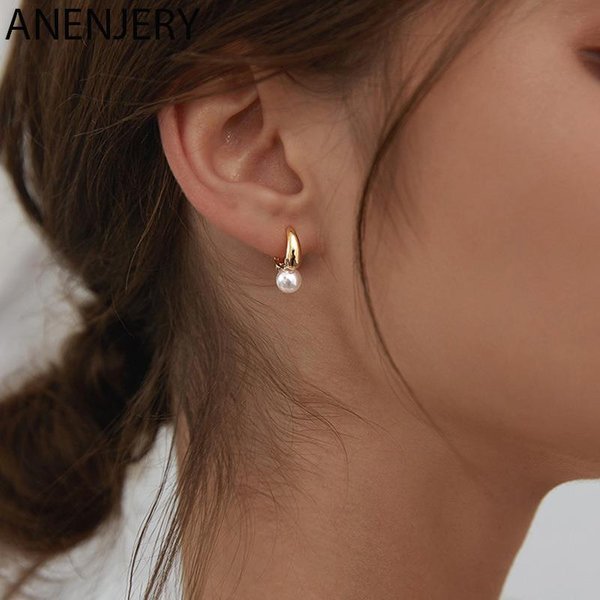 ANENJERY – boucles d'oreilles créoles en Imitation de perles pour femmes, rondes, bijoux d'oreille pour fête de mariage, vente en gros