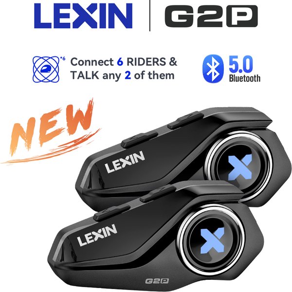 Lexin G2P casque d'interphone moto casques Bluetooth, communicateur mains libres jusqu'à 6 coureurs Interphone avec Radio FM