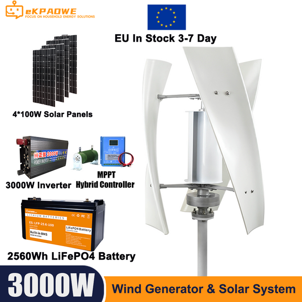 3000 W hocheffizientes Windturbinen-Off-Grid-System 12 V 24 V 48 V Ausgangsspannung 220 V 230 V 240 V Haushaltsgeräte-Stromversorgungssystem