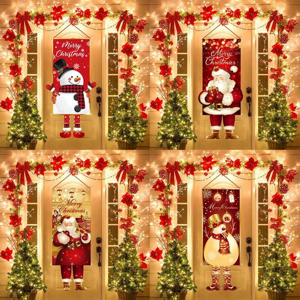 Drapeau suspendu de noël, bannière de porte de porche, décorations de noël pour la maison, ornements 2024, cadeaux de noël, décor du nouvel an 2025