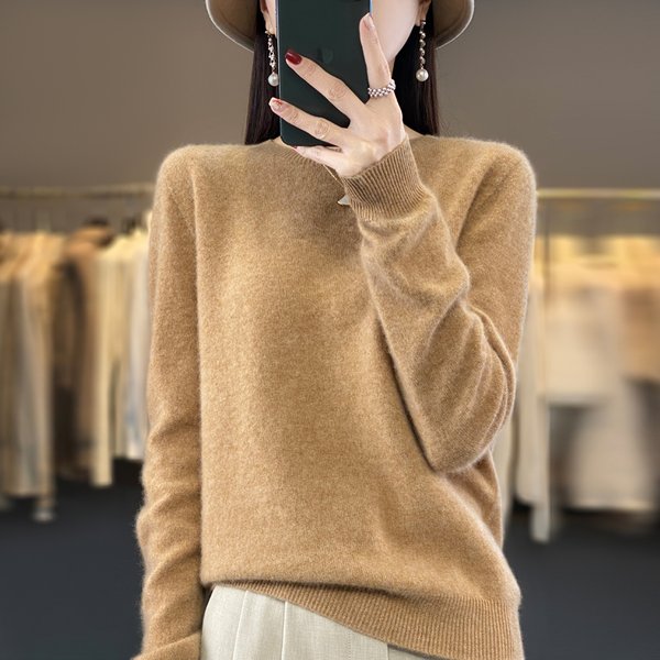 100% wełna merynosów sweter damski O-neck kaszmirowa dzianina damski sweter jesienno-zimowy Casual topy jednokolorowa miękka odzież