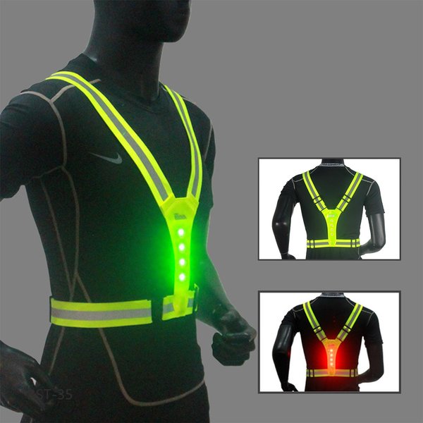Gilet réfléchissant LED, gilet de course lumineux, bretelles réglables, gilet de sécurité pour cyclisme, Rechargeable par USB, 3 Modes d'éclairage pour la course de nuit