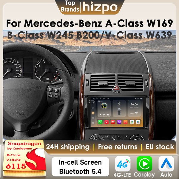 Hizpo Carplay Android14 Autoradio für Mercedes Benz A/B Klasse B200 W169 W245 W906 2500 Sprinter 3500 W639 Vito Viano VW 4G 6115