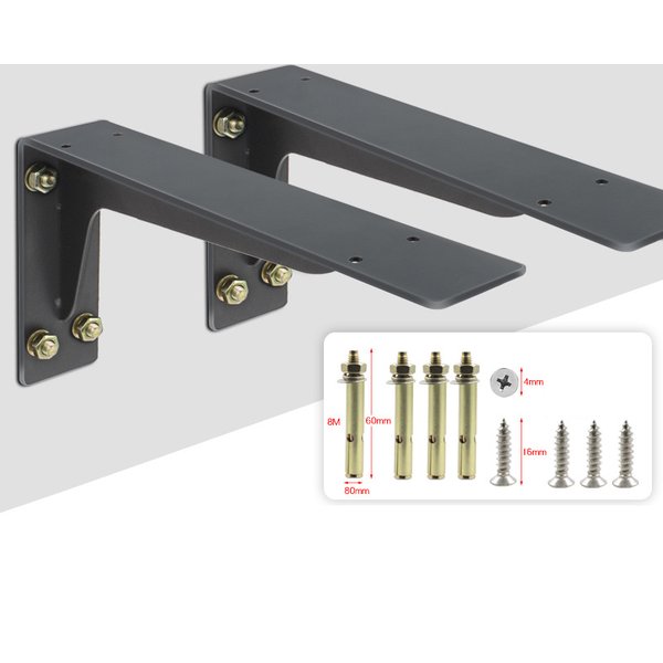 2 Pieces Heavy Duty Mantel Brackets, Large Metal Shelf, Wall Mounted Floating Triangle Hand Welded Countertop Holder, Load 250KG
