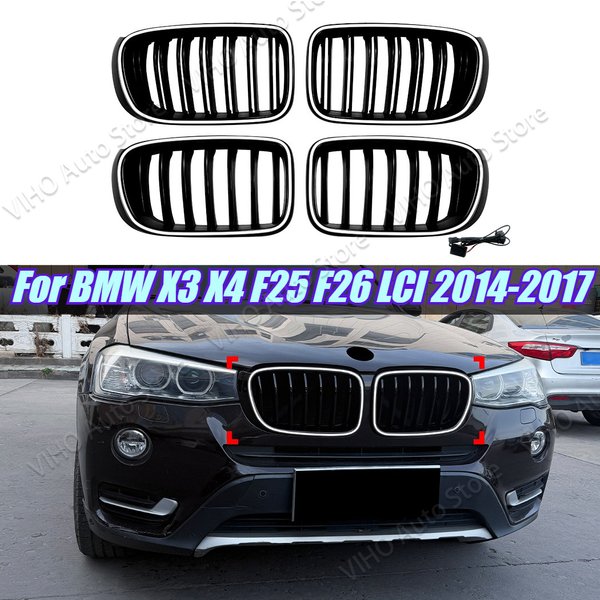 Pour BMW X3 X4 F25 F26 LCI 2014-2017, calandre avant de voiture à LED, calandre avant de voiture, calandre de course, accessoires de carrosserie, kits de carrosserie