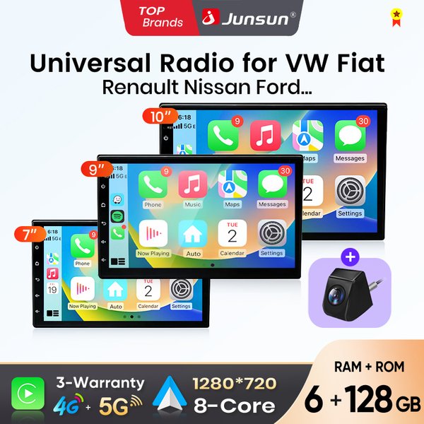 Autoradio universel Junsun 7 9 10" avec CarPlay sans fil, Android Auto, système multimédia intelligent, écran tactile IPS, lecteur vidéo stéréo, autoradio 2 Din, unité centrale, navigation, BT, GPS,