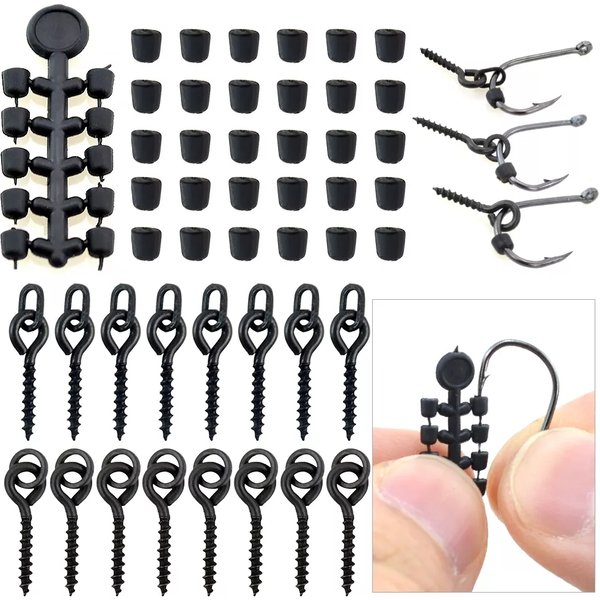 50pcs Rubber Beads for Carp Fish Hook Carp Fishing Accessories Fish hook Stoper 20pcs Fishing Boilie Screw Chod Rigs