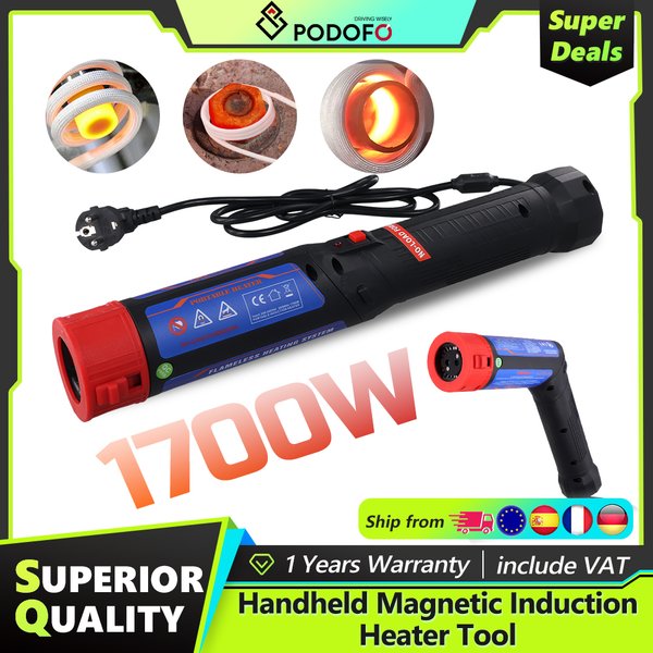 Podofo 1700W Portable Completely Upgraded Induction Heater Bolt Removal Handheld Magnetic Induction Heater Tool with 4 Coils for Rusty Screw Removing