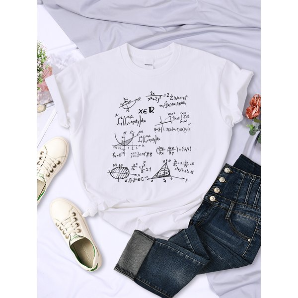 Mathematical Formula Print Women T-Shirt Summer Casual Clothing Street Hip Hop Short Sleeve Personality Breathable Womans Tops