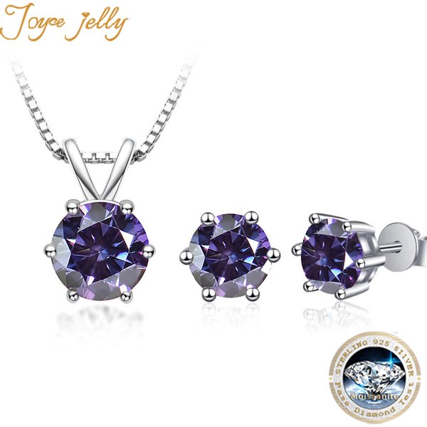 JoyceJelly 3CT Shinning Moissanite Jewelry Set Sterling Silver 925 Necklace Earrings Wedding Fine Jewerly Pass Dismond Tester