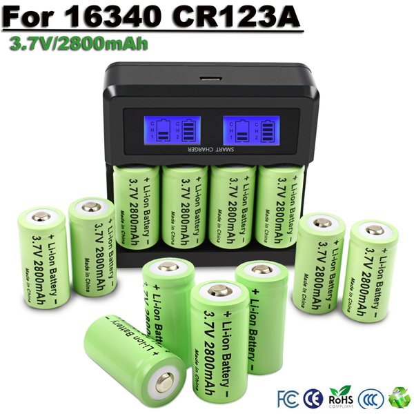 2800mAh 16340 bateria 3.7V akumulator 4 szt. CR123A bateria do latarki kamery bezpieczeństwa bateria z ładowarką LCD