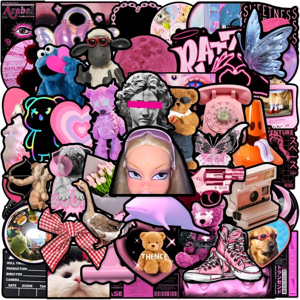 50 pièces rose noir Style Cool dessin animé Graffiti autocollants téléphone guitare ordinateur portable valise tasse étanche autocollant décalcomanies jouet