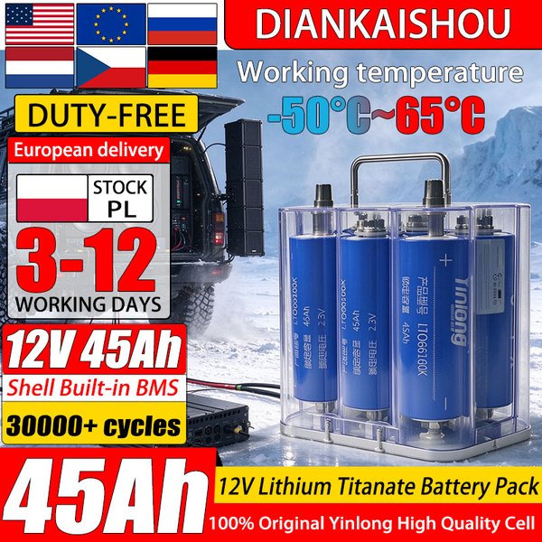 Zollfreier 12V 45Ah Yinlong LTO Lithium-Titanat-Akku 6S1P 2,3V 45Ah LTO 66160 Zelle, integriertes BMS-Managementsystem, 10C 450A Dauerstrom, 20C 900A Impulsstrom, -50 ℃ Extrem niedrige Temperatur,
