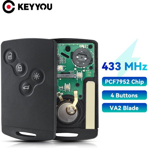 KEYYOU 433MHz PCF7952 puce carte clé de voiture à distance intelligente pour Renault Megane3 Fluence Scenic Laguna 3 Koleos Clio clé de commande Fob