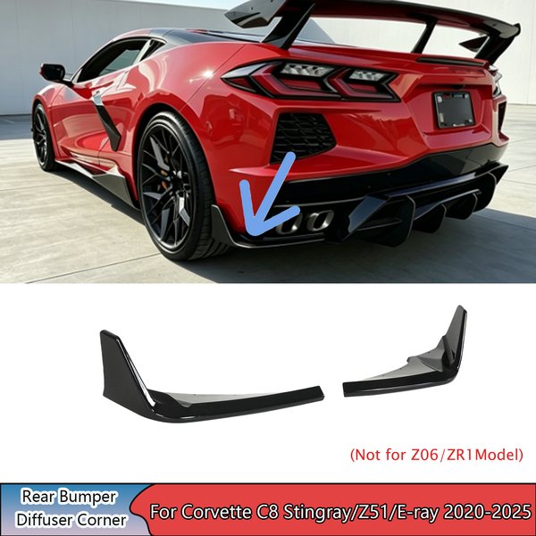 Für Chevrolet Corvette C8 Stingray/Z51/E-ray 2020-2025 Ein Paar Heckdiffusor-Ecken Auto-Zubehör Hochglanz-Schwarz Karosserie-Kit