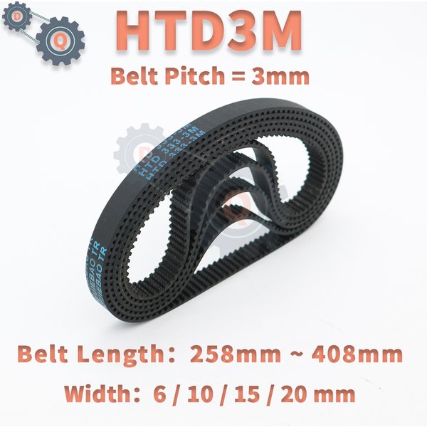 HTD3M Riemenlänge 258 mm bis 408 mm HTD 3M Zahnriemen Antriebsriemen Breite 6 mm 10 mm 15 mm 20 mm 3M Gummiriemen Closed Loop Belt 3M Riemen
