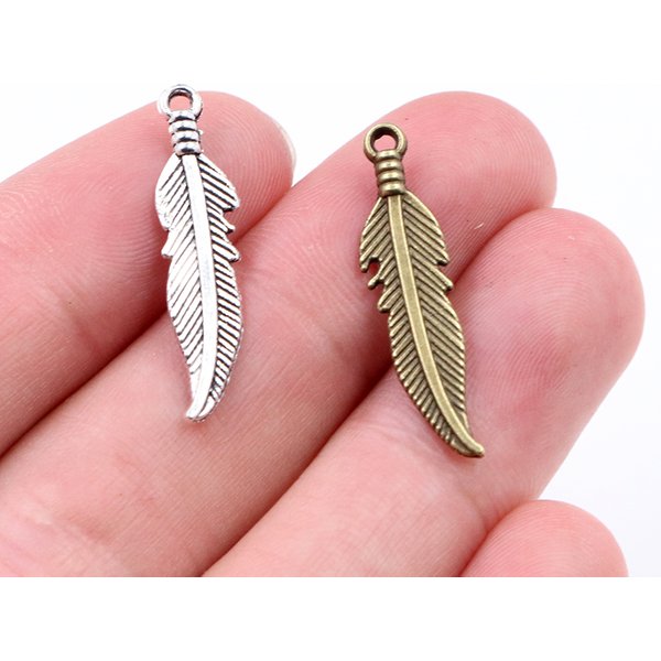 Charms Feather 20pcs 27x7mm Tibetan Bronze Antique Silver Color Pendants Antique Jewelry Making DIY Handmade Craft
