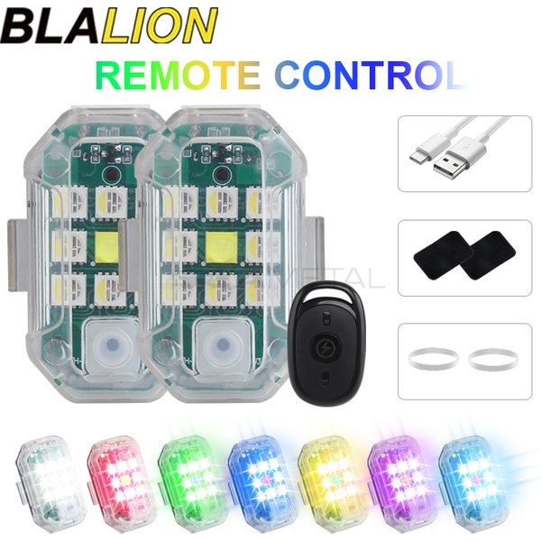 BLALION moto LED RGB avion lumières stroboscopiques Position Flash lumière sans fil avec chargement USB 7 couleurs clignotant indicateur