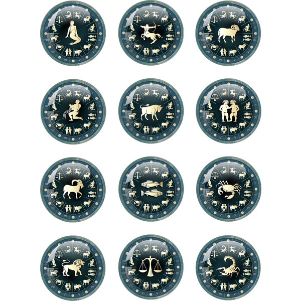 Douze Constellations 10mm/12mm/18mm/20mm/25mm, Photo ronde, démo, Cabochon en verre à dos plat, résultats de fabrication de bijoux