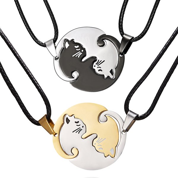 2 teile/satz Paar Halskette Edelstahl niedlichen Cartoon Katze Tier Halsreif für Frauen Männer Liebhaber Valentinstag Schmuck Geschenke