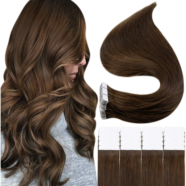Extensions de cheveux 100% naturels Remy lisses, bande entièrement brillante, brun le plus foncé, 12 à 24 pouces, 100%