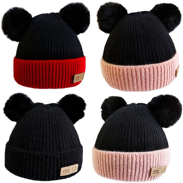 Gemütliche Winter-Babymütze Weiche Cartoon-Maus-Kopfmütze für Mädchen und Jungen Bommel-Mütze für Kinder Outdoor Warme Neugeborenen-Mütze Säuglingsmützen