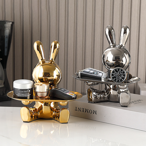 Sculpture céramique placage coloré lapin boîte de rangement maison salon plateau de rangement Statue décorative lapin ornement