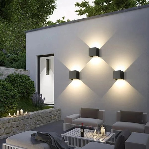 Applique murale extérieure étanche moderne carré en aluminium noir blanc gris éclairage mural porche cour lampe murale extérieure