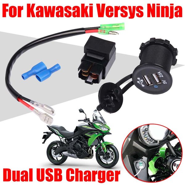 Motorrad Dual USB Ladegerät mit Relais Für Kawasaki Versys 650 1000X300 300X KLE 1000 KLE650 Ninja 400 Ninja 650 Zubehör