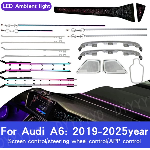 64-Farben Dynamisches Ambientelicht für Audi A6 C8 2019-2025 Auto-Innenbeleuchtung LED-Lautsprecher Innenverkleidungen Upgrade-Zubehör