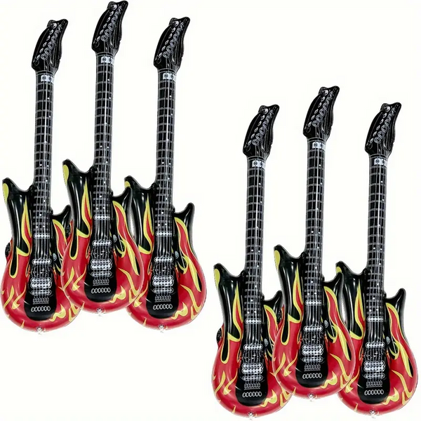 Ensemble de 6 ballons géants gonflables en forme de guitare flamboyante, accessoires musicaux fantaisie pour événements et fêtes.