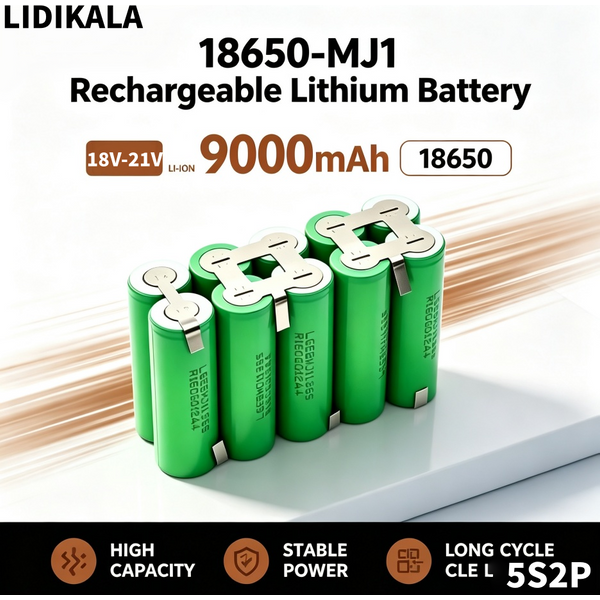 LIDIKALA Hochleistungs-Akku-Pack mit 9000 mAh, 18650-Zellen, 5S2P, 18 V, 21 V, MJ1, Ersatz-Akku für Elektroschrauber und kabellose Elektrowerkzeuge, lange Lebensdauer.