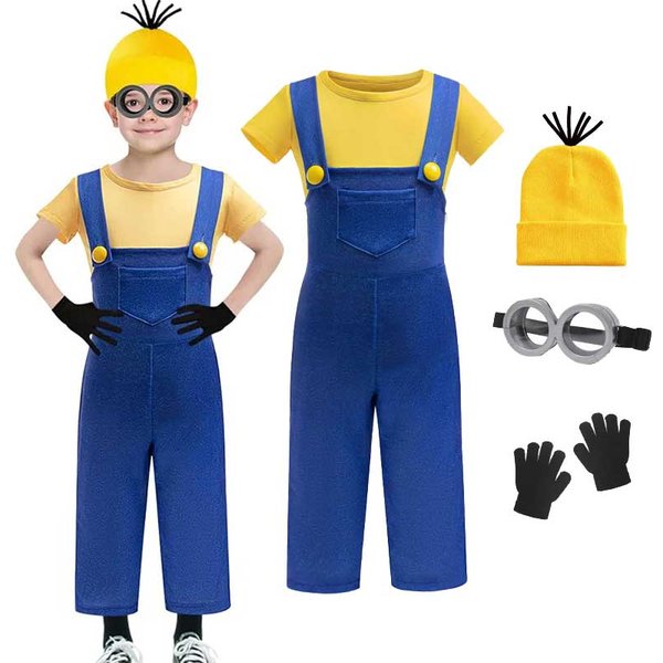 Boys Yellow Tops+Suspenders Pant Sets Cartoon Suits Thief Party For Toddler Boys Girl Christmas Halloween Costume