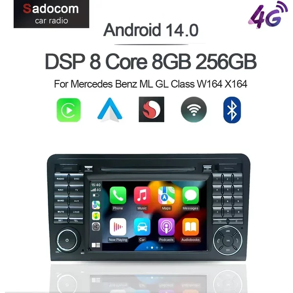 7-Zoll 360 8GB+128G Carplay DSP Android 14.0 Autoradio GPS-Karte WIFI Stereo RDS Radio für Benz ML M-Klasse W164 GL-Klasse X164