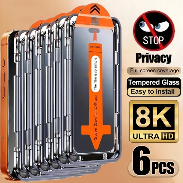 NNBILI 1-6 Stück Vollflächiger Sichtschutz-Displayschutz für iPhone 18 17 16 15 14 13 12 11 Pro Max 17e 16e 12 13Mini X Serie