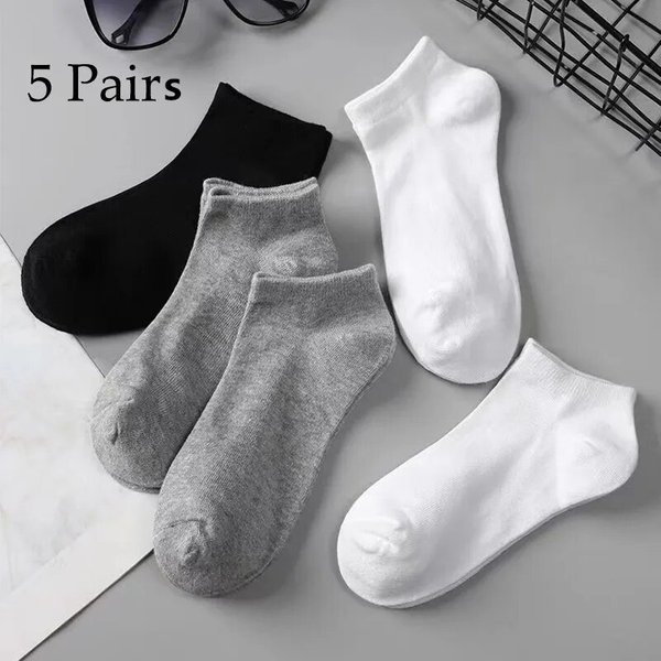 5 paires Mens Chaussettes Bateau Noir D'affaires Solide Couleur Respirant Confortable Haute Qualité Cheville